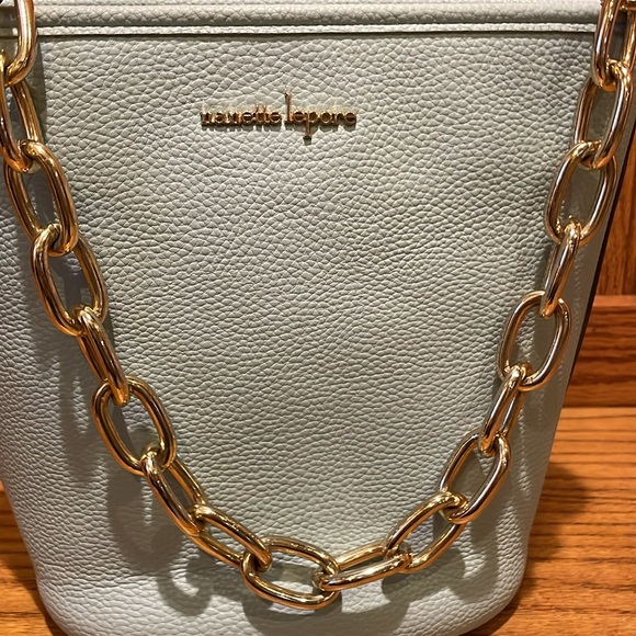 Nanette Lepore Pastel Blue Bucket Bag Gold Chain - Picture 3 of 10